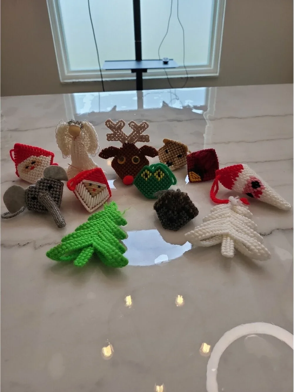 Vintage Plastic Canvas Needlepoint Christmas Ornaments Lot of 12 Circa 1980s